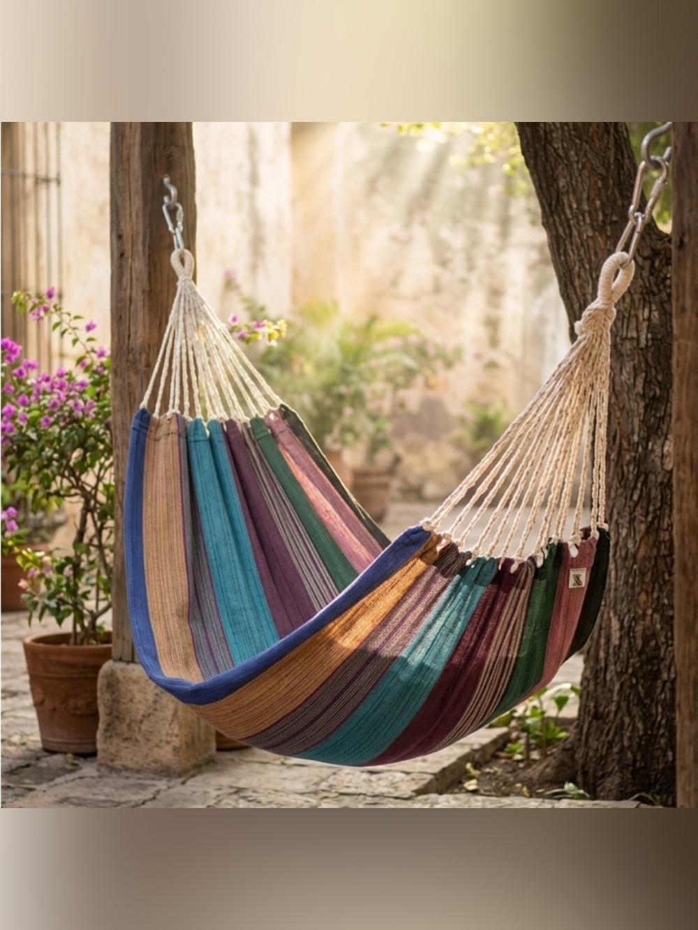 Hand Woven Artisanal Cotton Hammock Colorful Boho Striped Salvadoran Style